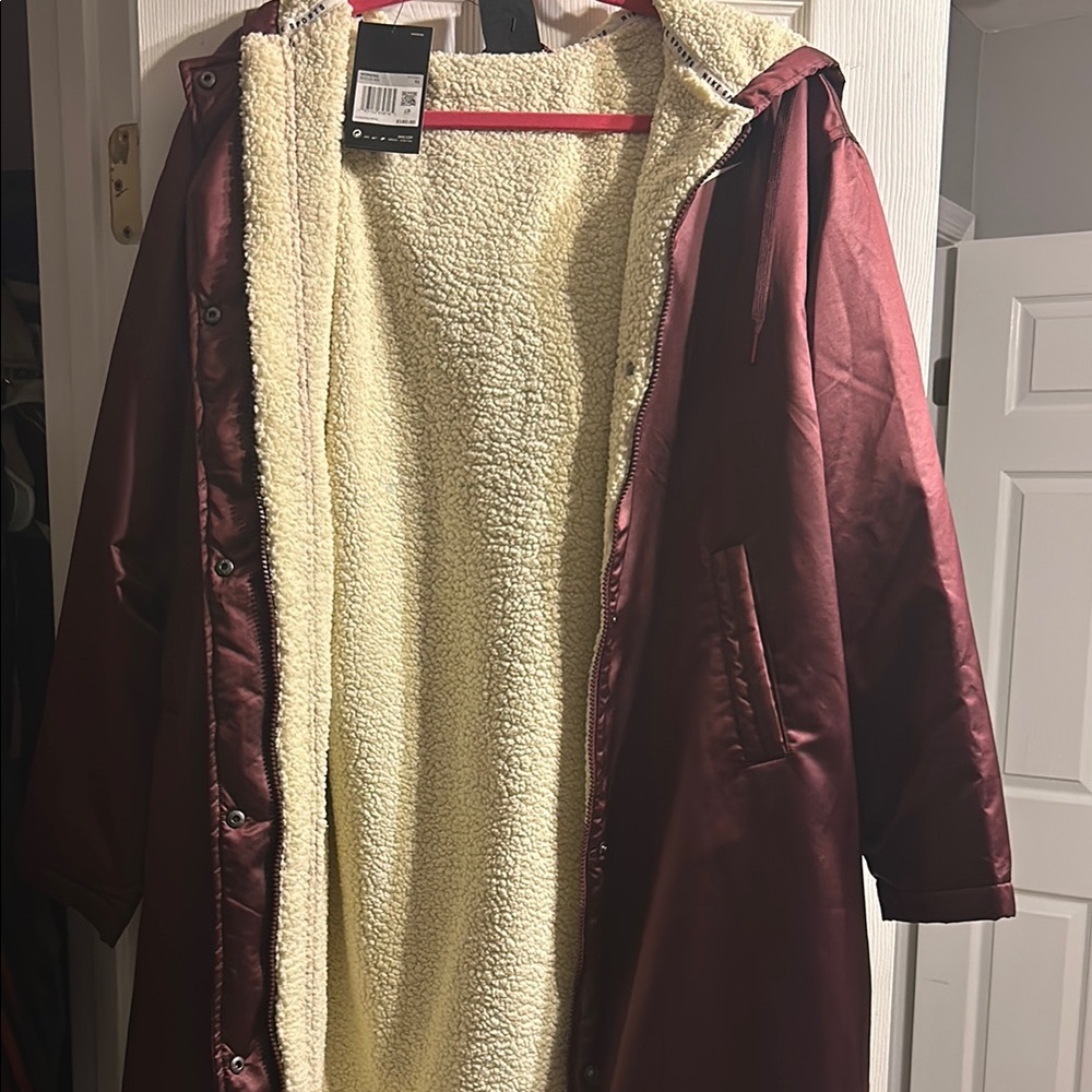 Women's Burgundy Sherpa-Lined Coat